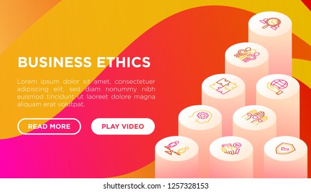 Business ethics concept with thin line isometric icons: union, trust, honesty, responsibility, justice, commitment, no to racism, gender employment, core values. Vector illustration, web page template