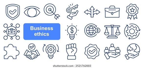Business ethics and core values editable stroke  icon set
