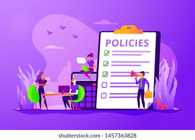 Business ethics. Corporate governance. Regulations compliance. Business rules, main company policy, business regulation, IT business analysis concept. Vector isolated concept creative illustration