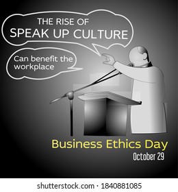 Business Ethics Day On October 29, Public Speaking Explain About Speak Up Culture. Vector Illustration. 