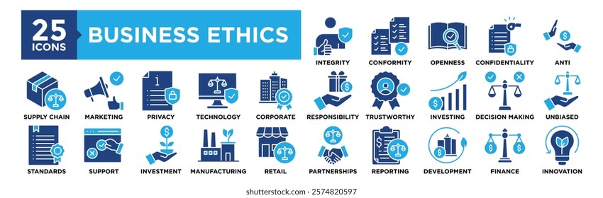 Business Ethics icon collection set. Containing design business, corporate, strategy, management, integrity, moral