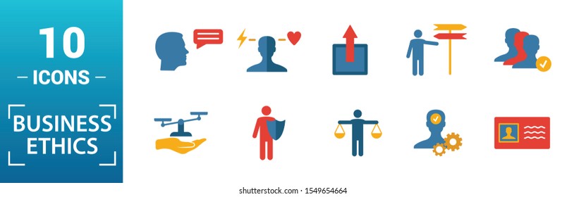 Business Ethics icon set. Include creative elements csr, trust, morality, license to work, profitability icons. Can be used for report, presentation, diagram, web design.