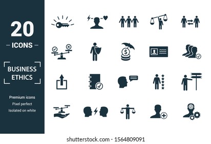 Business Ethics Icon Set. Include Creative Elements Csr, Trust, Morality, License To Work, Profitability Icons. Can Be Used For Report, Presentation, Diagram, Web Design.