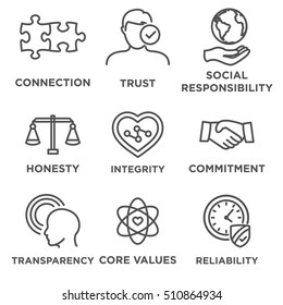 Business Ethics Icon Set with social responsibility, corporate core values, reliability, transparency, etc - Shutterstock ID 510864934