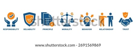 Business Ethics icon set vector concept with icon of responsibility, reliability, principle, morality, behavior, relationship, trust