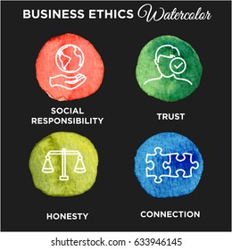 Business Ethics Icon Set Watercolor