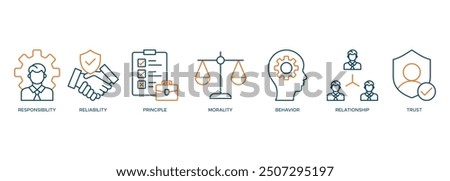 Business ethics icon vector illustration banner web concept with icon of attitude, relationship, reliability, morality, choice, business law and agreement