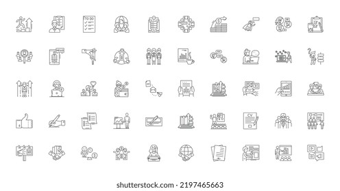 Business ethics ideas, linear icons, line signs set, vector collection