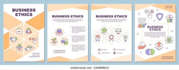 Business ethics orange brochure template. Customer-centricity. Leaflet design with linear icons. Editable 4 vector layouts for presentation, annual reports. Arial-Black, Myriad Pro-Regular fonts used