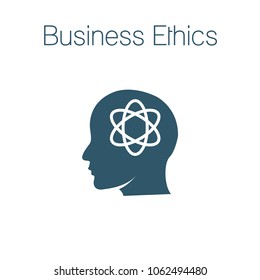 Business Ethics Solid Icon with head & thinking brain
