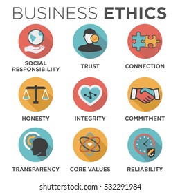 Business Ethics Solid Icon Set Isolated with Text