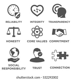 Business Ethics Solid Icon Set Isolated with Text