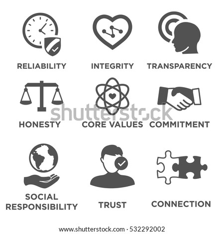 Business Ethics Solid Icon Set Isolated with Text