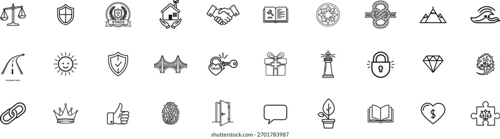 Conjunto de iconos de línea de Vector de ética empresarial.