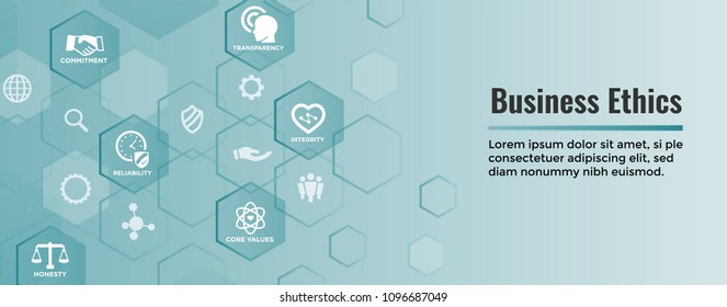 Business Ethics Web Banner Icon Set - Honesty, Integrity, Commitment, and Decision