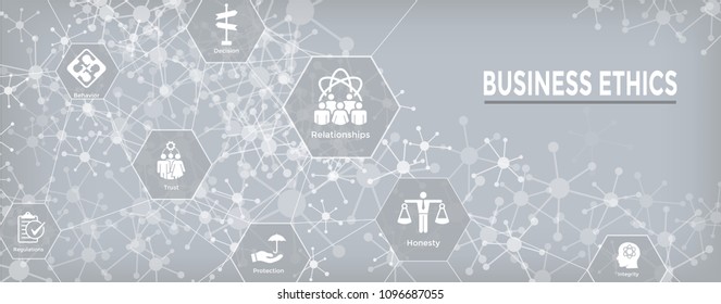 Business Ethics Web Banner Icon Set - Honesty, Integrity, Commitment, and Decision