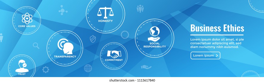 Business Ethics Web Banner Icon Set - Honesty, Integrity, Commitment, and Decision