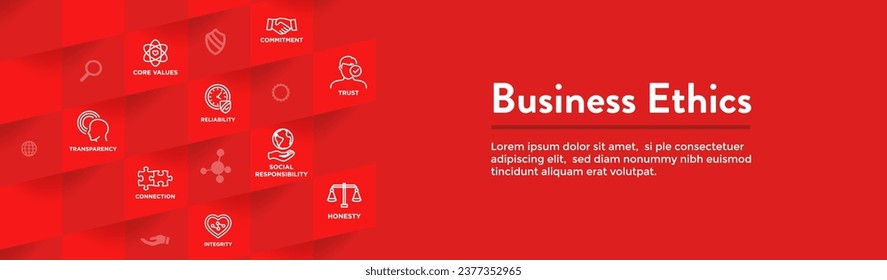 Business Ethics Web Banner Icon Set with Honesty, Integrity, Commitment, and Decision