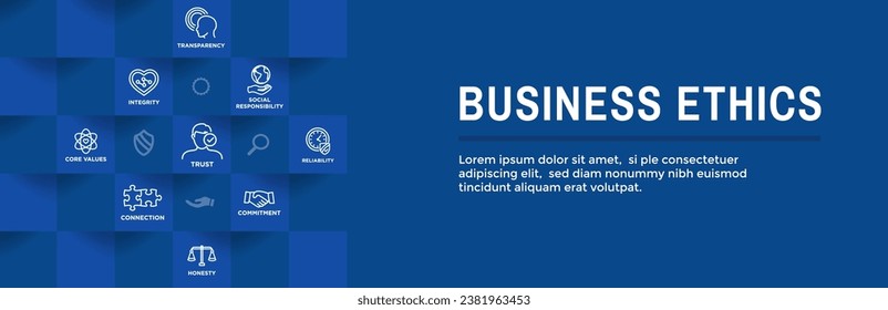 Business Ethics Web Banner Icon Set with Honesty, Integrity, Commitment, and Decision