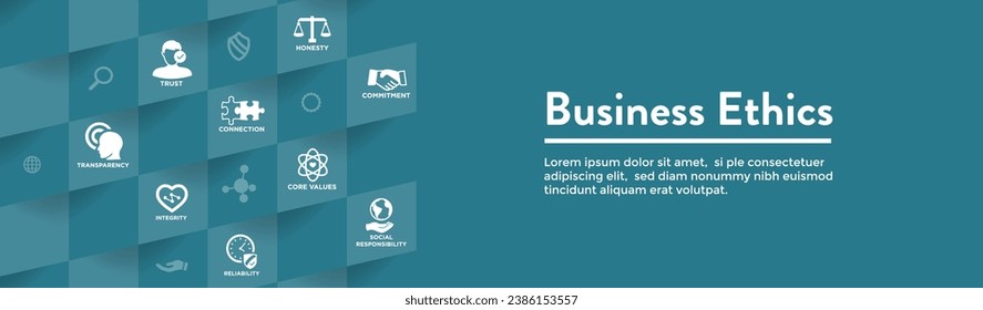 Business Ethics Web Banner Icon Set with Honesty, Integrity, Commitment, and Decision