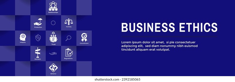 Business Ethics Web Banner Icon Set with Honesty, Integrity, Commitment, and Decision