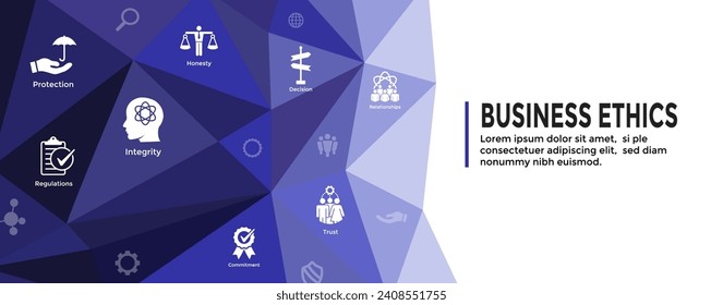 Business Ethics Web Banner Icon Set with Honesty, Integrity, Commitment, and Decision