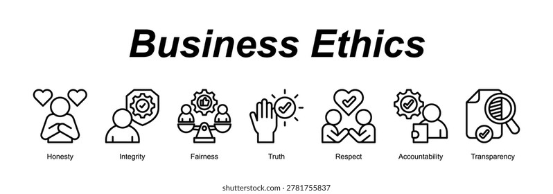 Business Ethics web banner icon concept for with icon of Honesty, Integrity, Fairness, Truth, Respect, Accountability, Trans.