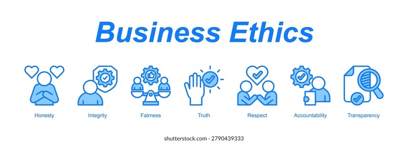 Business Ethics web banner icon concept for with icon of Honesty, Integrity, Fairness, Truth, Respect, Accountability, Trans.
