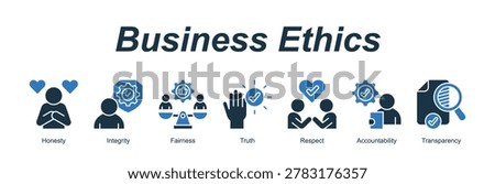 Business Ethics web banner icon concept for with icon of Honesty, Integrity, Fairness, Truth, Respect, Accountability, Trans.
