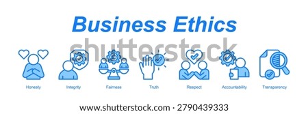 Business Ethics web banner icon concept for with icon of Honesty, Integrity, Fairness, Truth, Respect, Accountability, Trans.