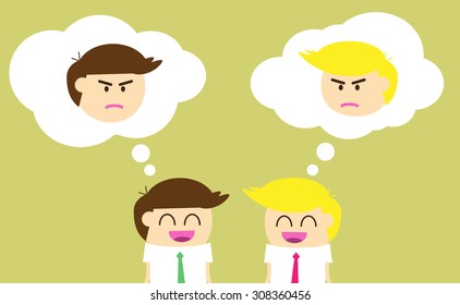 Business etiquette forbids show negative emotions. Insincere partnership, Businessman, illustration vector design. smile, crafty