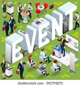 Business Event Group Of Diverse Isometric Business People. 3D Meeting Infograph Crowd With Standing Walking Casual People Icon Set. Conference Lot Collection Vector Illustration