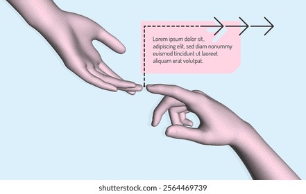 Business event invitation template. Hands with index fingers in mirror position reaching towards each other. Partnership Concept. Vector for an online course, seminar, webinar, advert or presentation.