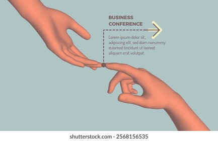 Business event invitation template. Hands with index fingers in mirror position reaching towards each other. Partnership Concept. Vector for an online course, seminar, webinar, advert or presentation.