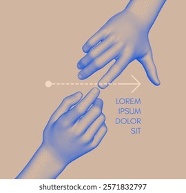 Business event invitation template. Hands with index fingers in mirror position reaching towards each other. Partnership Concept. Vector for an online course, seminar, webinar, advert or presentation.