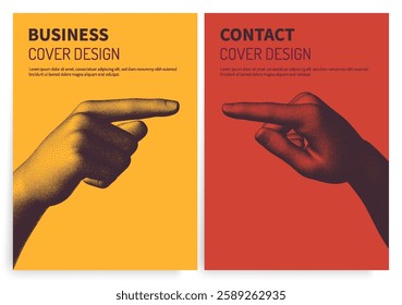 Business event invitation template. Hands with index fingers in mirror position reaching towards each other. Partnership Concept. Vector for an online course, seminar, webinar, advert or presentation.