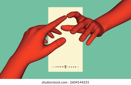 Business event invitation template. Hands with index fingers in mirror position reaching towards each other. Partnership Concept. Vector for an online course, seminar, webinar, advert or presentation.