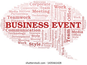 Business Event word cloud. Collage made with text only.