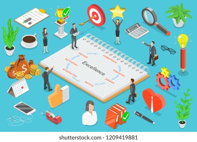 Business excellence isometric flat vector concept.