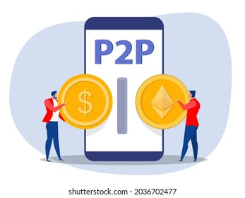Business exchange money to Peer to peer payments. Cryptocurrency virtual transaction. Vector illustration.
