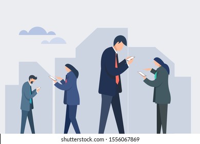 Business executives engaged on mobile phones 