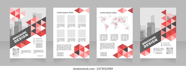 Business expansion blank brochure design. QR code. Template set with copy space for text. Flyer with polygonal background. Premade corporate reports collection. Editable 4 paper pages. Arial font used