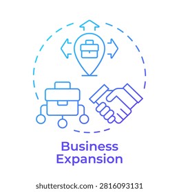 Business expansion blue gradient concept icon. Market reach growth. Companies becoming public causes. Round shape line illustration. Abstract idea. Graphic design. Easy to use in blog post