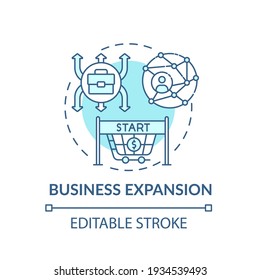 Business Expansion Concept Icon. Business Growth Idea Thin Line Illustration. Sales Employees. Generating Profit. Market Share. Vector Isolated Outline RGB Color Drawing. Editable Stroke