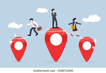 Business expansion, distribute company branches to new locations for increasing profit or meeting the needs of customers concept. Businessman entrepreneur sent employees to new various branch pins.