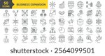 Business Expansion icon collection set. Containing growth, market, international, merger, acquisition, diversification, product development, innovation icon. Simple line vector