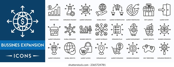 Business Expansion Symbol für Wachstum, fExpansion Strategy System im globalen Geschäftsnetzwerk und moderne Technologie.