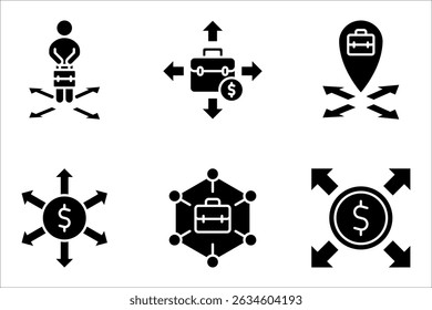 Conjunto de ícones lineares de expansão de negócios. Estratégia de crescimento da empresa. ilustração vetorial sobre fundo branco