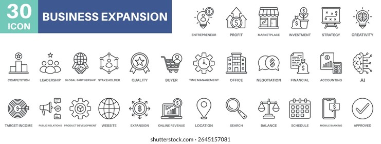 business expansion pack icon set design icons, simple style design inspiration for any interface and purpose
