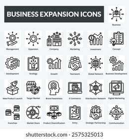 business expansion vector line set icons